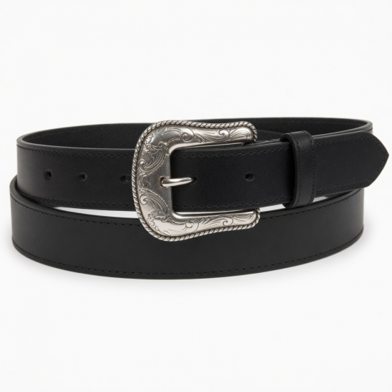 Black Leather Men's Western Belt Buckle