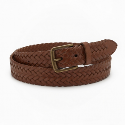 Woven Leather Belt Brown Wide