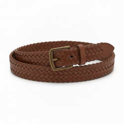 Woven Leather Belt Brown Wide