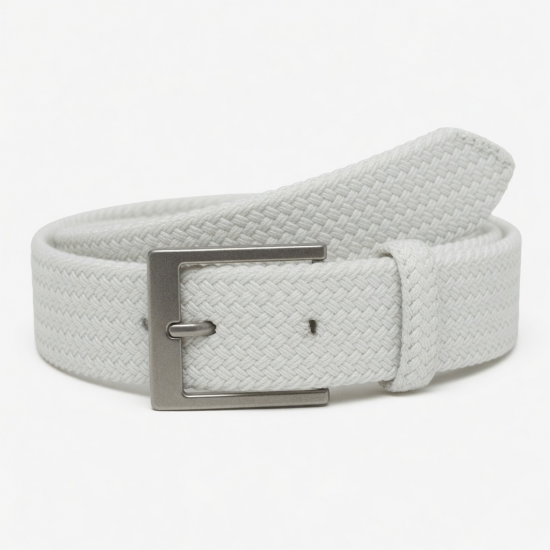 White Men's Buckle Woven Belt