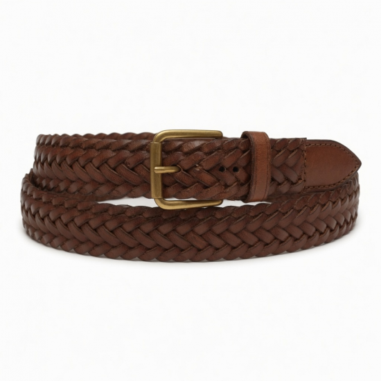 Vintage Brown Braided Woven Leather Belt