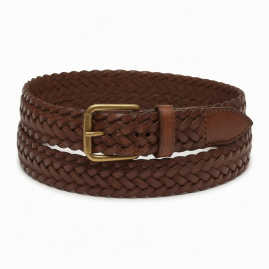 Vintage Brown Braided Woven Leather Belt