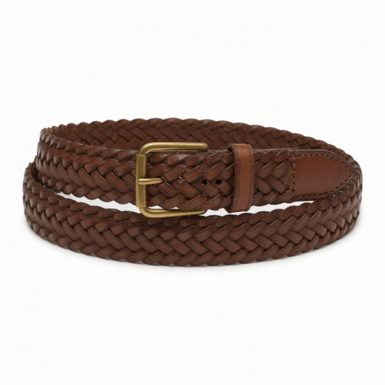 Vintage Brown Braided Woven Leather Belt