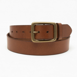 Vintage Tan Brown Leather Belt Buckle Wide
