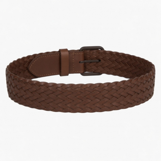 Wide Waist Belt Women's Brown Leather Woven Braided