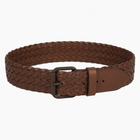 Wide Waist Belt Women's Brown Leather Woven Braided