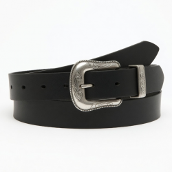 Women's Black Leather Belt Western Black Belt