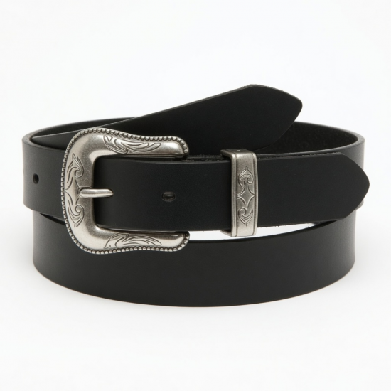 Women's Black Leather Belt Western Black Belt