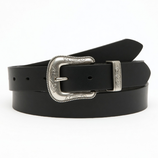 Women's Black Leather Belt Western Black Belt