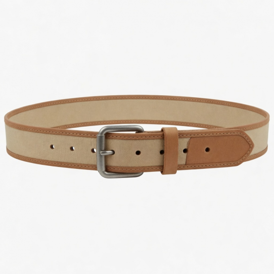 Canvas Leather Belt Beige 0736