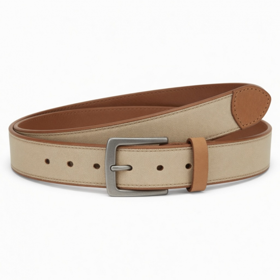 Canvas Leather Belt Beige