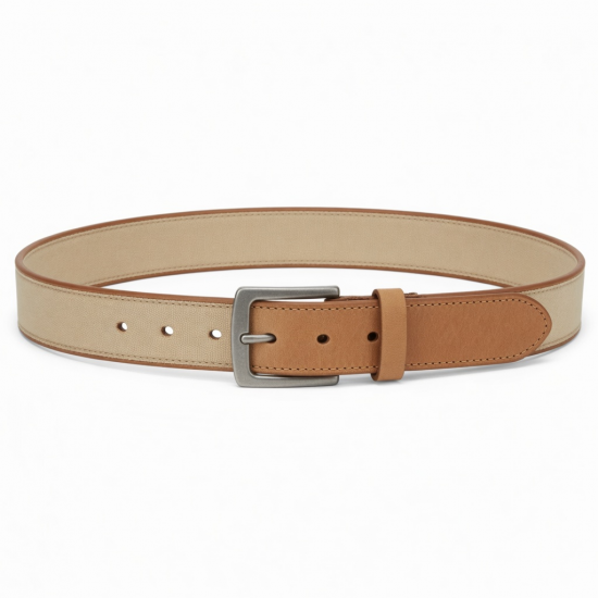 Canvas Leather Belt Beige
