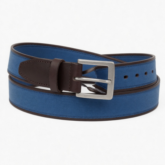 Belt Men's Blue Canvas Leather Buckle