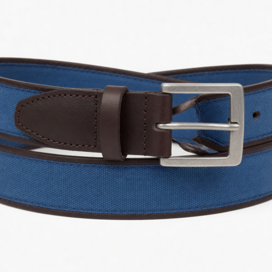 Belt Men's Blue Canvas Leather Buckle