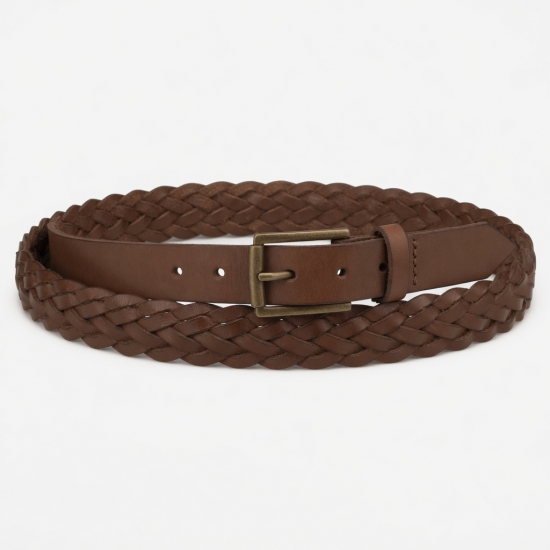 Belt Women's Brown Leather Braided Buckle