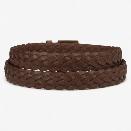 Belt Women's Brown Leather Braided Buckle