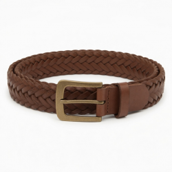 Brown Braided Leather Belt Buckle Work Western Classic