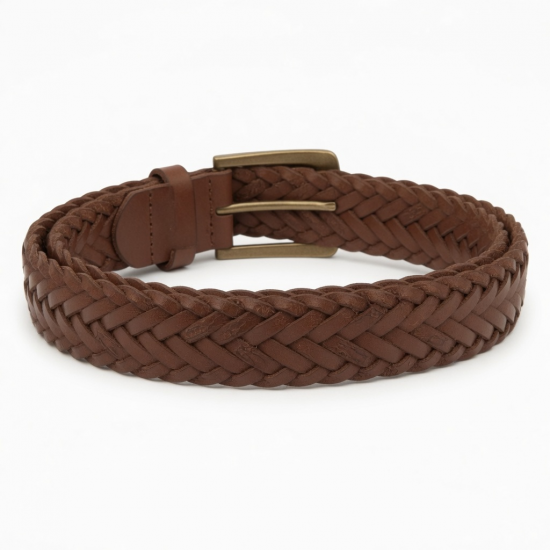 Brown Braided Leather Belt Buckle Work Western Classic